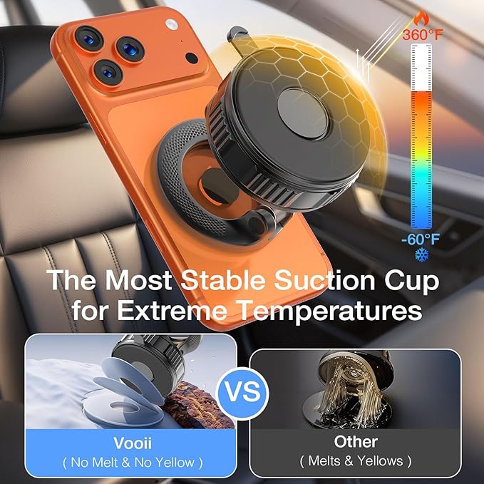 Vooii Phone Holders for Your Car for Magsafe (130+LB Strongest Ever Suction & 3000gf Magnetic) 360° Adjustable Vacuum Car Phone Mount, Car Phone Holder for iPhone 17 Pro Max 16 15 14 13 12 Air Plus