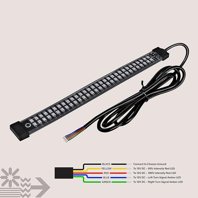TRUE MODS 1pc 8" LED Motorcycle Turn Signal & Brake Taillight Strip [Waterproof] [Dual Row] [RED Tail & Brake] [AMBER Sequential Blinker] Self Adhesive Surface Mount Flexible Lamp for ATV Dirt Bike