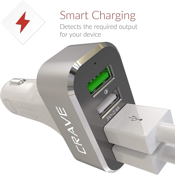 Crave CarHub 54W 4 Port USB Car Charger, Qualcomm Quick Charge 3.0 - White