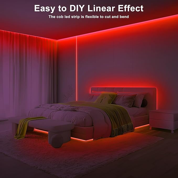 Tatazone 16.4ft Red COB Led Strip Lights with RF Remote, Dimmable Bright Dotless Adhesive Indoor Led COB Light Strip for Cabinet, Painting, Room, Bed