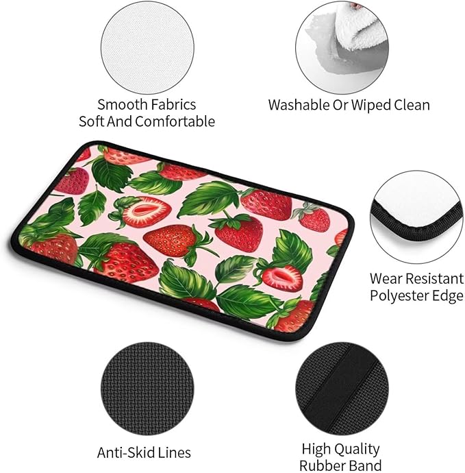 Car Center Console Cover Cute Strawberry Print Armrest Box Lid Protector Cover Pink Arm Rest Cover for SUV Truck Van Sedans Armrest Cushion Pad