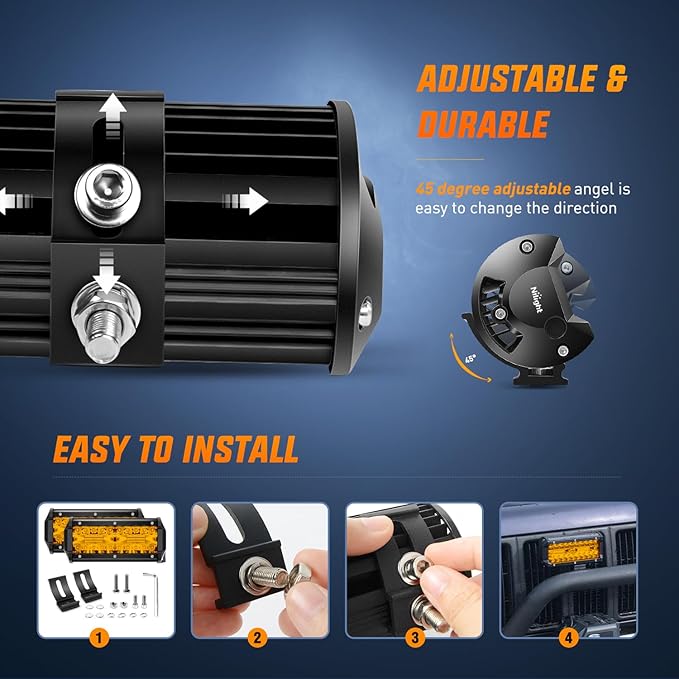 Nilight Led Light Bar 2PCS 6.5 Inch Amber 120W Spot Flood Combo Waterproof Triple Rows Off Road Fog Lights with 12V 5Pin Rocker Switch Wiring Harness Kit-2 Lead, 2 Year Warranty (ZH704)