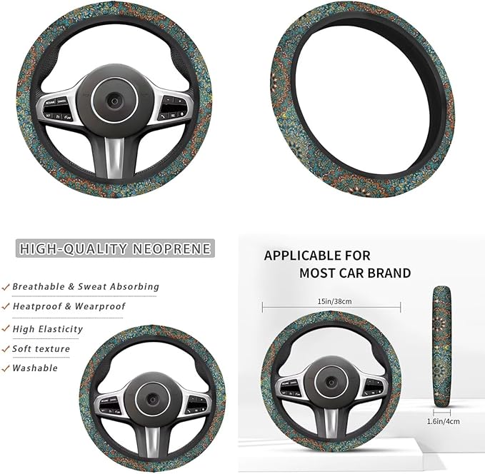 Dog Claw Car Steering Wheel Covers Set Bohemian Print Car Interior Accessories Cup Holder,Handbrake Gear Cover for Vans Truck SUV