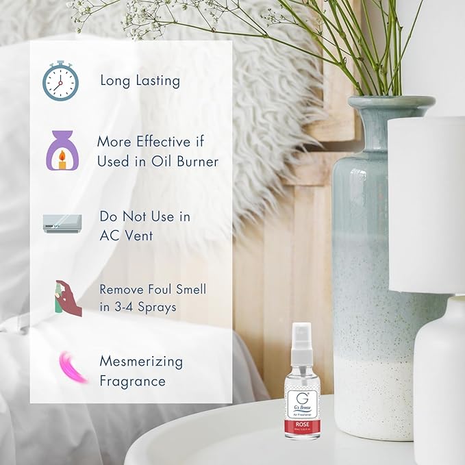 G's Breeze Rose Air Freshener – Enchanting Aroma of Blooming Roses – Create a Romantic, Luxurious Atmosphere – Ideal for Home, Car, & Office – Long-Lasting Floral Fragrance for Any Occasion
