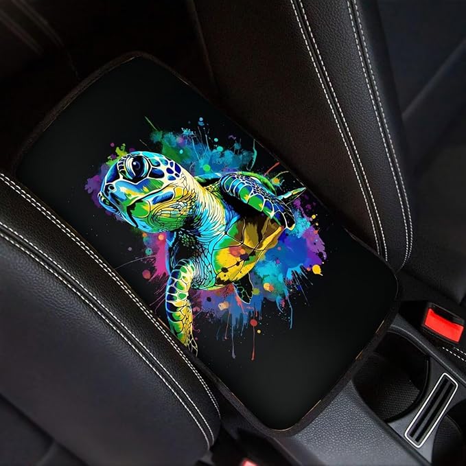 Dreaweet Car Armrest Cover Pad Center Console Cover Turtle Car Accessories for Women Men,Universal Armrest Cover for Car Center Console for Truck SUV Cars Sedan,Black