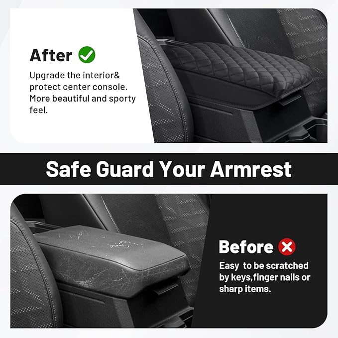 Autorder Center Console Cover for 2024 2025 2026 Toyota Tacoma Accessories Armrest Cover Anti-Scratch Middle Console Pad Leather Armrest Cushion Protector Black