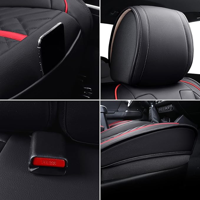 Tomatoman Tacoma Seat Covers Compatible with Toyota Tacoma 2005-2024 2025 2026 Truck Access Crew Double Extended Cab TRD Sport Offroad Limited SR5 V6 Airbag Compatible Car Cushions(Full Set/Black-Red)