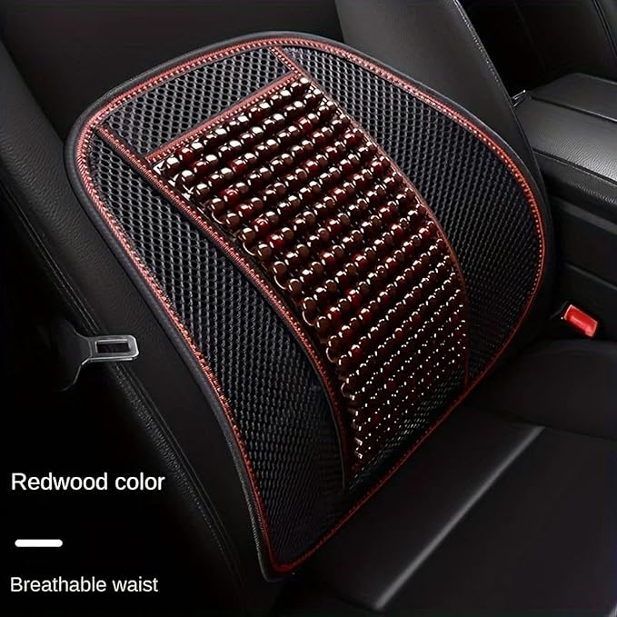 Breathable Wooden Bead Car Seat Cushion - Lumbar Support & Cooling Pad, Redwood/Yellow Pear Colors