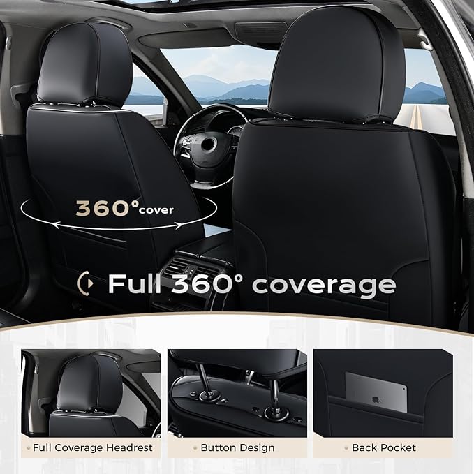 Coverado Car Seat Covers, Front Covers for Cars, Car Seat Cover Front Seats, Automotive Seat Cover, Waterproof, Leather Car Seat Cushion, Universal Interior Seat Protectors for Most Cars Black-Bule