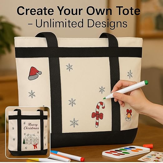 CIVJET Insulated Cooler Bag, Tote Bag for Grocery Shopping, DIY Your Creative Designs, Cooler Bags Insulated, Pizza/Food Delivery Bag to Keep Cold/Hot (Purified Cotton, Non-Waterproof, Beige