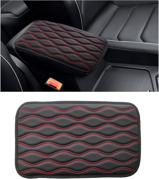 Car Center Console Pad, Waterproof Auto Armrest Seat Box Cover, PU Leather Arm Rest Protector Cushion Pad, Universal Vehicle Interior Protection Accessories for Car SUV (Black & Red)
