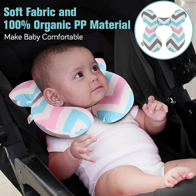 KAKIBLIN Baby Head Pillow,Support Pillow, Baby Travel Pillow for Head and Neck, Babies Neck Pillows for Car Seat, Stroller, Pushchair,Travel(Wave)