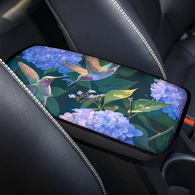 Flower Hummingbird Thin Car Armrest Pads Auto Armrest Box Cover Comfortable Middle Storage Organizer Pad Universal Style Car Accessories Decor