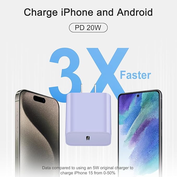 iPhone 17 16 15 Charger Fast Charging 3+3Pack Type C Charger USB C Chargers Block with 10FT Cable for iPhone Air/17/17 Plus/17 Pro/17 Pro Max/16/16 Plus/16 Pro/16 Pro Max/15/15 Pro Max (Purple)