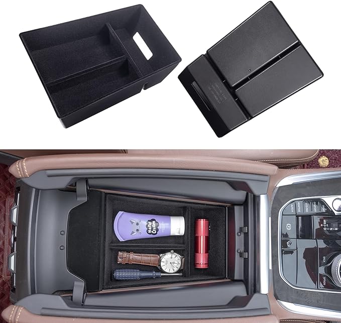 JKCOVER Flocking Material Center Console Organizer Tray Compatible with BMW X5 G05 X7 G07 (2019-2025) and X6 G06 (2020 2021 2022 2023 2024 2025) Accessories Flocked Interior Armrest Insert Storage Box