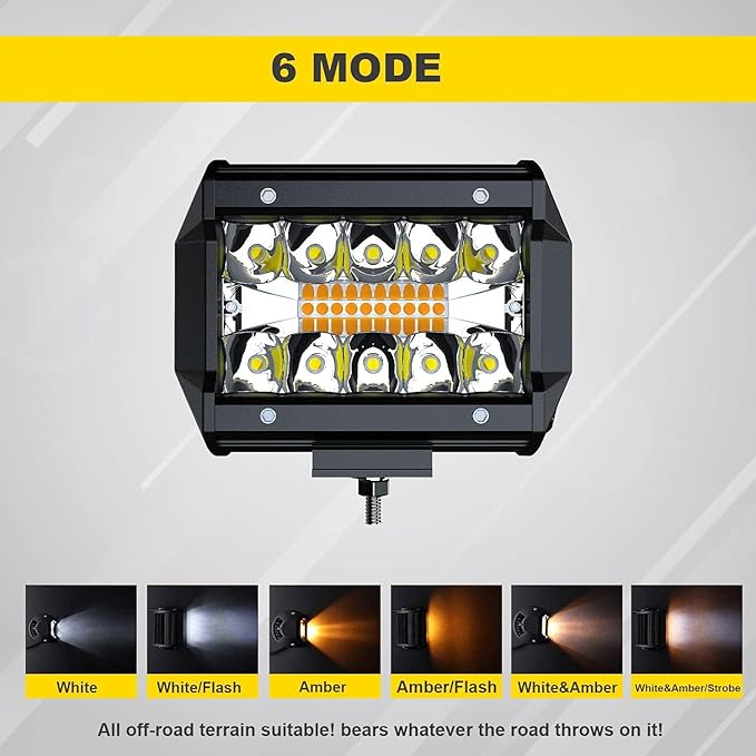 LED Light Bar 4PCS 4'' Inch White/Amber Yellow LED Pods Equivalent to 240-Watt Strobe Light Driving Fog Lights Triple Row Off Road Lights with Six Modes for SUV ATV UTV Trucks Pickup Lamp