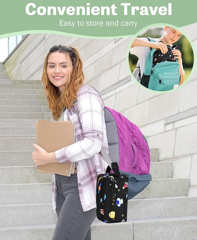 Small Insulated Snack Bag Lunch Bag for Kids Lunch Box for Women/Men, Collapsible [3L/5-Can] Reusable Lunch Bag Cooler Bag for Bottle with Handle Buckle for Work/School,Planet Astronauts