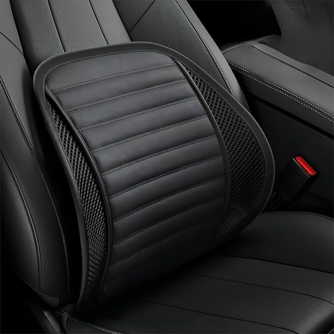 Premium Car Interior Back Support - Versatile Lumbar Cushion for Driver Seat with Breathable Fabric and Adjustable Strap. (2, Black)
