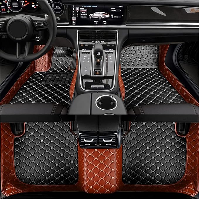Car Floor Mats Automotive Floor Mats Vehicle Specific All Weather Protection Custom Compatible with Most of 98% Cars SUVs (Light Brown and Black)