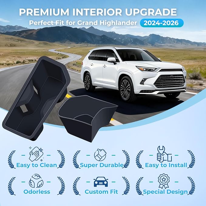 2 Pack Center Console Cup Holder Inserts for Toyota Grand Highlander 2026 2025 2024, Silicone Front Car Cup Holder Set Interior Accessories for 2024-2026 Grand Highlander, Black