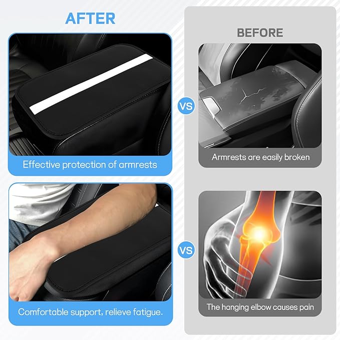 wuyaoyao Car Center Console Cover, 12.6"×7.87" PU Leather Armrest Cover for Cars, Stylish Auto Armrest Cushion Pad, Waterproof Vehicle Arm Rest Protector, Interior Car Accessories (Black+White)