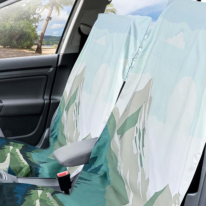 2 Pack Car Seat Towel Covers with Storage Bag 63 x 32 Inch Athletic Running Towel Seat Sweat Washable Non Slip Cover Gift for Car Outdoor Sport Activities (Mixed Landscapes)