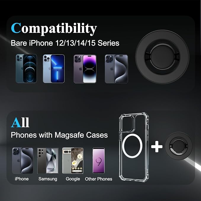 for Magsafe Car Mount, Rear View Mirror Phone Holder, Rotatable and Retractable Phone Holder for Car Compatible with iPhone 17/16/15/14/13/12 Series and Phones with Magsafe Case or Metal Ring