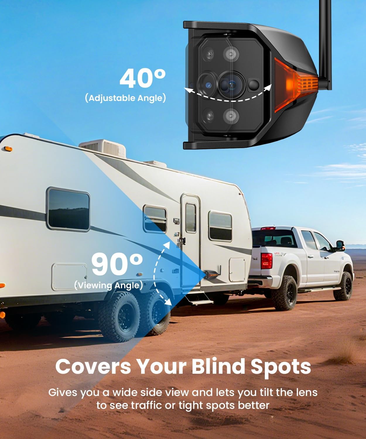 AUTO-VOX RV Backup Camera Wireless System: Left/Right Side Cameras, Adjustable Angle with IR Night Vision, IP69K Waterproof, Works Only with WF1, for Class A/B/C Motorhome, 5th Wheel, Travel Trailer