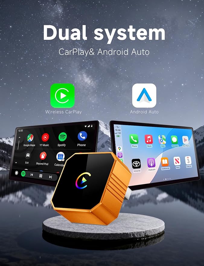 2026 Mini Wireless CarPlay Adapter Upgrade Wired to Wireless for CarPlay & Android Auto Plug and Play Fast Auto-Reconnect Stable Control Zero Delay for iPhone iOS 10+ & Android 11+