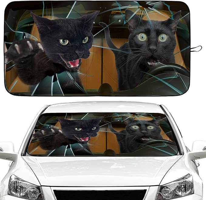 Cat Car Windshield Sun Shade Foldable Sunshade Front Window Cover Sun Visor Protector Accessories (59x27.5 inches)