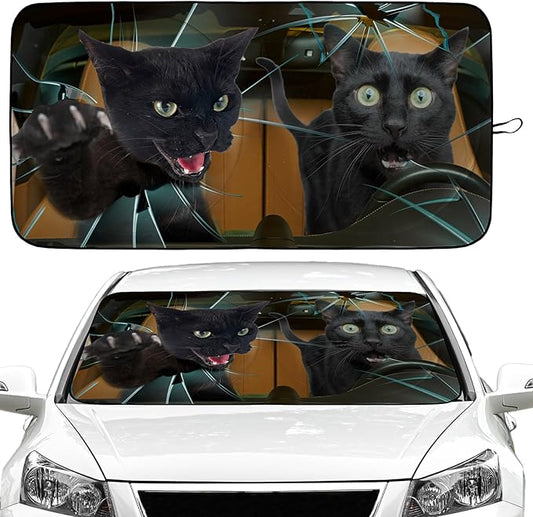 Cat Car Windshield Sun Shade Foldable Sunshade Front Window Cover Sun Visor Protector Accessories (59x27.5 inches)