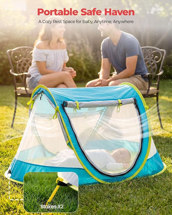 Poray Portable Baby Beach Tent with UPF 50+ Sun Shelter,Mosquito Net and Sunshade, Ideal Pop Up Kids Travel Tent with Carry Bag & 2 Stakes,Outdoor Indoor Play and Sun Protection