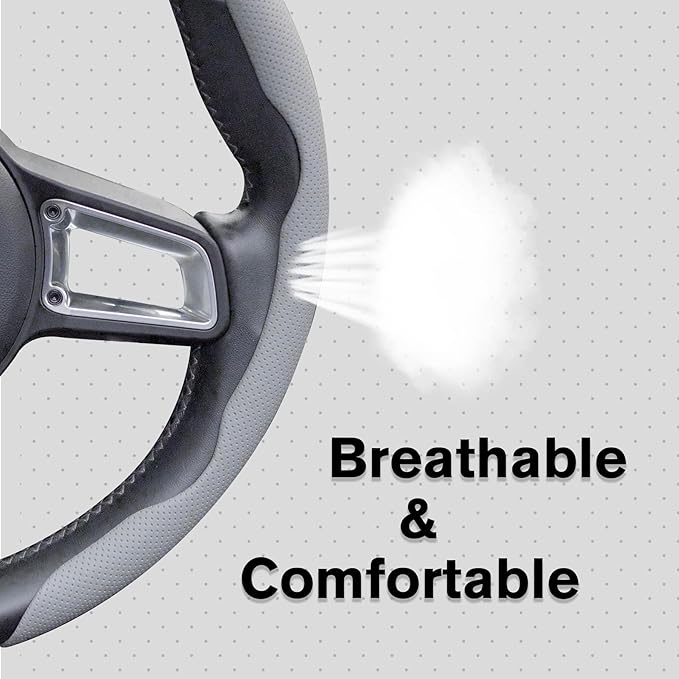 Amiss Nappa Leather Steering Wheel Cover - Universal 99% Segmented Steering Wheel Protector (Grey), 2PCs