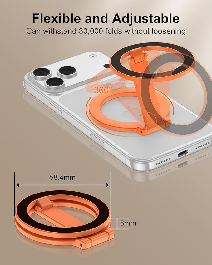 Magnetic Phone Stand for Magsafe, Dual-Sided Magnet Finger Loop Foldable 360°Rotation Kickstand Mag Safe iPhone Grip Cellphone Ring-Style Holder for Apple 17/16/15/14/13/12 Series&MagSafe Car Mount