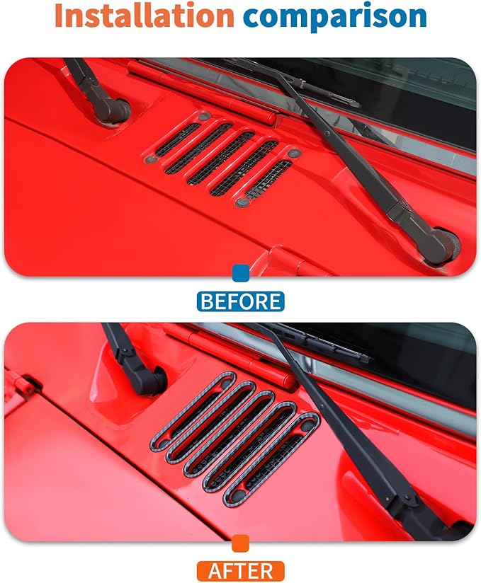 JeCar Carbon Fiber Hood Vent Trim Covers Fit for 2007-2018 Jeep Wrangler JK JKU 2/4-Door 7pcs