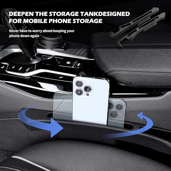 2PCS Deepened Car Seat Gap Filler Organizer,Multi-Purpose 2 in 1 Car Gap Filler with Bottom Charging Opening for Avoiding Item Falling,Universal No Drop Seat Guard for Cars