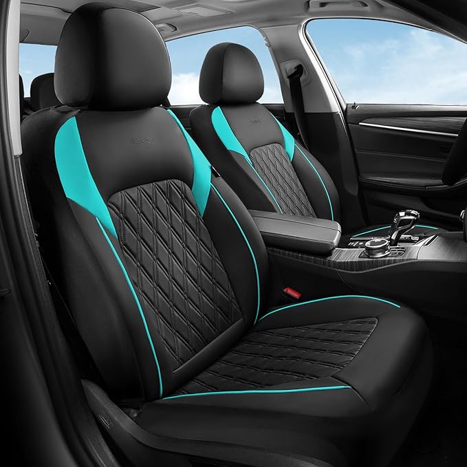 Coverado Seat Covers Full Set, Faux Leather Car Seat Covers for Cars, Waterproof Car Seat Cover, Universal Seat Covers, Car Seat Protector Car Seat Cushion Universal Fit Most Cars Trucks, Black&Blue