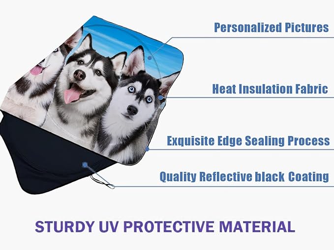 Husky Dog Car Windshield Sun Shade Foldable Sunshade Front Window Cover Sun Visor Protector Accessories (59x27.5 inches)