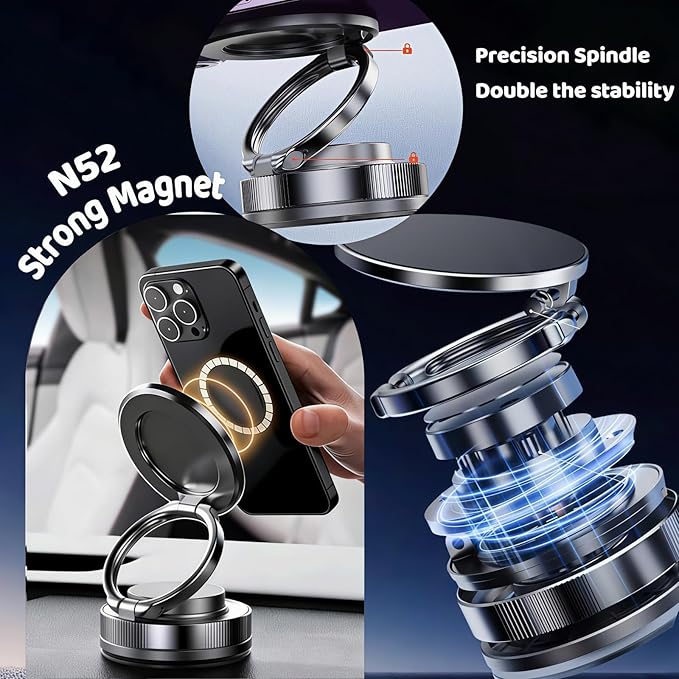 Upewefi 2026 Upgraded Car Phone Holder for Mag Safe, 3500gf Strongest Magnetic, 360° Adjustable Car Phone Holder, Phone Holders for Your Car (2pcs-Ring Shaped Black)