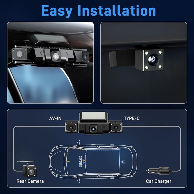 4 Channel Dash Cam 360 View Front Rear Left Right Car Camera,GPS and 5GHz Band WiFi,APP Control,G-Sensor,24H Parking Mode,8PCS IR Lights Night Vision,Wide Angle,WDR,Included Free TF Card
