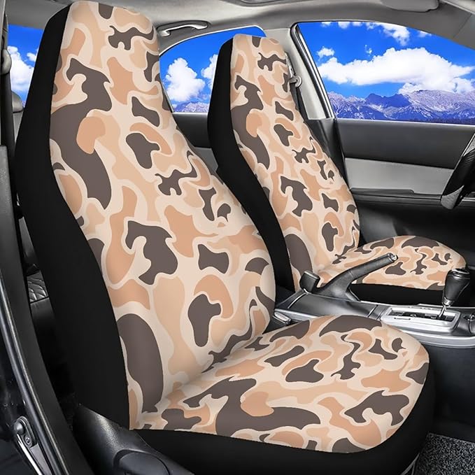ELEQIN Brown Camo Front Car Seat Covers 2pcs, Automotive Seat Covers Car Accessories Universal Size Fit for Most Cars,SUVs&Trucks&Vans