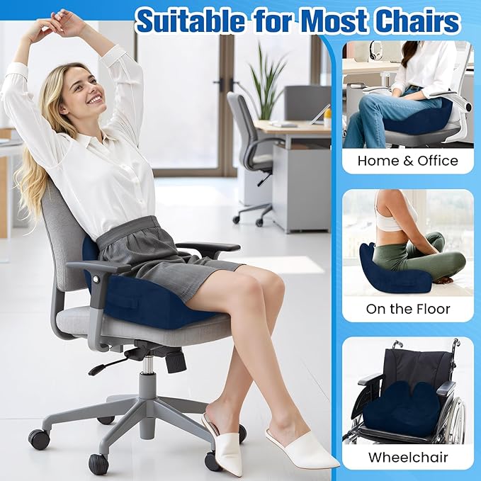 Seat Cushion, Chair Cushions for Office Chairs/Desk Seats/Wheelchair - Hip&Sciatica&Tailbone Pain Relief Memory Foam Office Chair Cushion for Long Sitting Office Workers (Blue, X-Large)