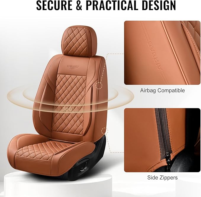 Auto Car Seat Covers Full Set Leather Cushion Protector Breathable Waterproof Seat Cover for Cars Universal Fit (Mature Brown, Full Set Without Headrest)