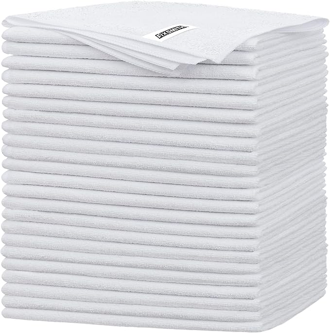 FIXSMITH White Microfiber Cleaning Cloth -Pack of 24, Highly Absorbent Cleaning Rags, 16"X12" All Purpose Cleaning Towels for Housekeeping, Kitchen, Car, Lint Free and Reusable Microfiber Towels
