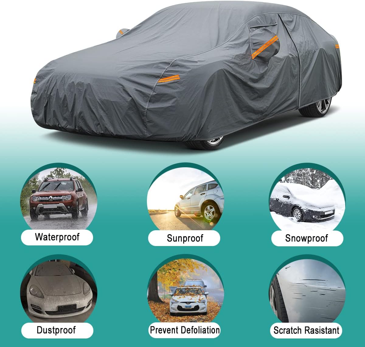 16 Layers Car Cover Waterproof All Weather, Heavy Duty Outdoor Car Cover Universal Fit Sedan Lexus ES350, Tesla Model S, Lincoln MKZ, Toyota Avalon, Jaguar XJ, Ford Taurus, BMW 740i etc.