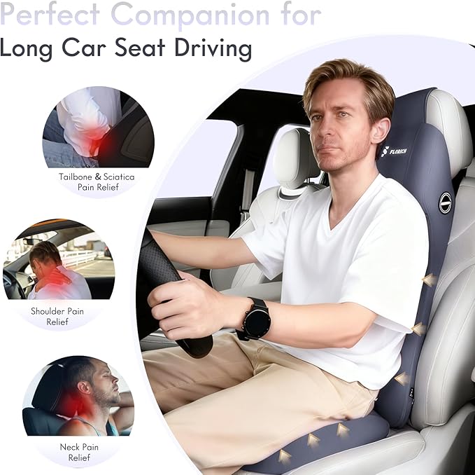 FLORICH Ergonomic Car Seat Cushion and 2-in-1 Lumbar Support Pillow Headrest Memory Foam Car Cushion Back Support Neck Pillow Driving Lumbar Seat Cushion for Truck Driver Sciatica Pain Relief, Blue