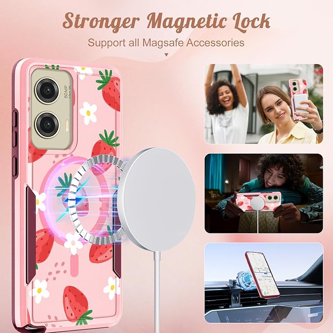 for Moto G Stylus 5G 2024 Case - Compatible with MagSafe Women Girls Cute Magnetic Phone Cover Girly Kawaii Strawberry Heavy Duty Shockproof Design for Motorola Moto G Stylus 5G 2024 Cases