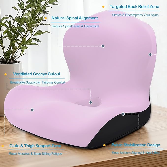 Seat Cushion for Office Chair and Car, L-Shaped Ergonomic Car Seat Cushions, Memory Foam Chair Cushion, Lumbar Support Pillow for Wheelchair, Car, Home, Office, Desk, Pink
