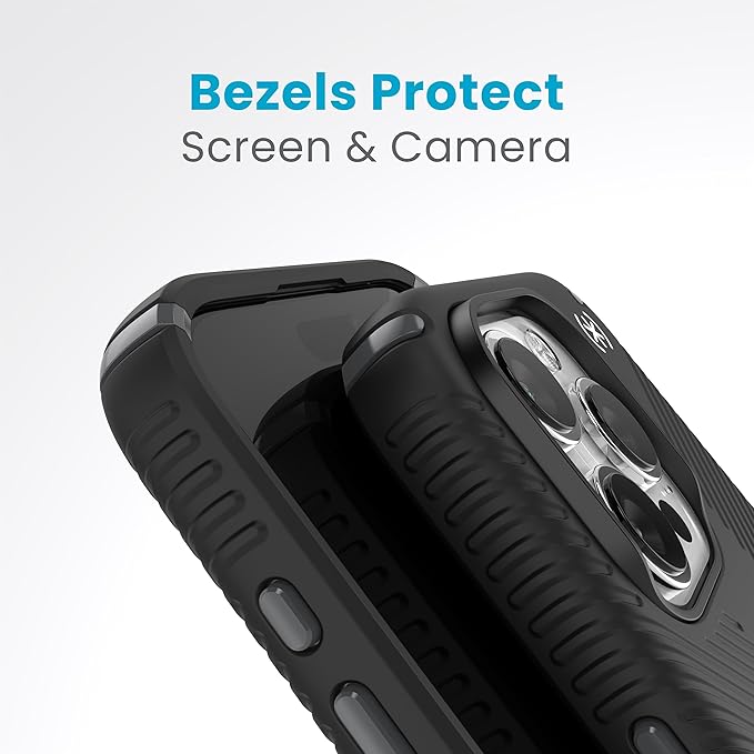 Speck iPhone 15 Pro Case - Drop Protection, Grip - Scratch Resistant, Soft Touch, 6.1 Inch Phone Case - Presidio2 Grip Black/Slate Grey/White