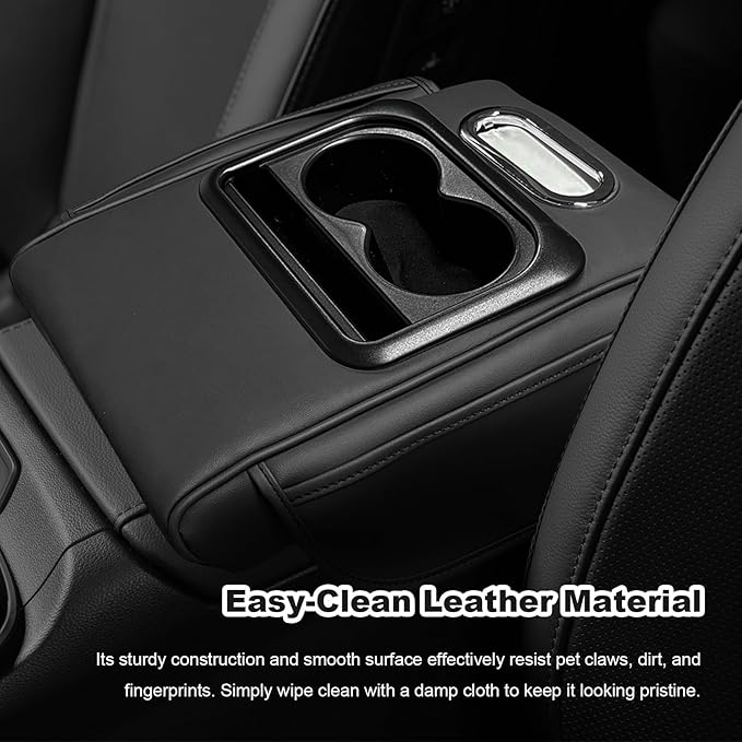 Car Center Console Armrest Pillow, Multifunctional Armrest Box Cover with Cup Phone Tissue Holder & Side Pockets, Waterproof Leather Middle Console Cushion for Most Vehicles (Black, Normal)